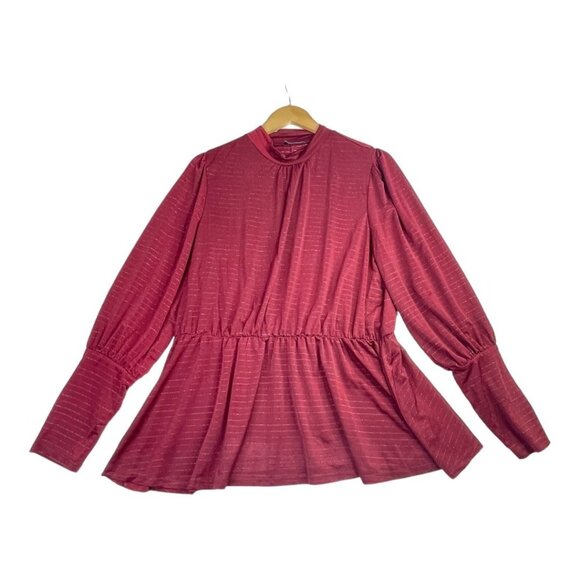Lane Bryant Metallic Stripe Blouse size 18/20 Maroon - Picture 5 of 7